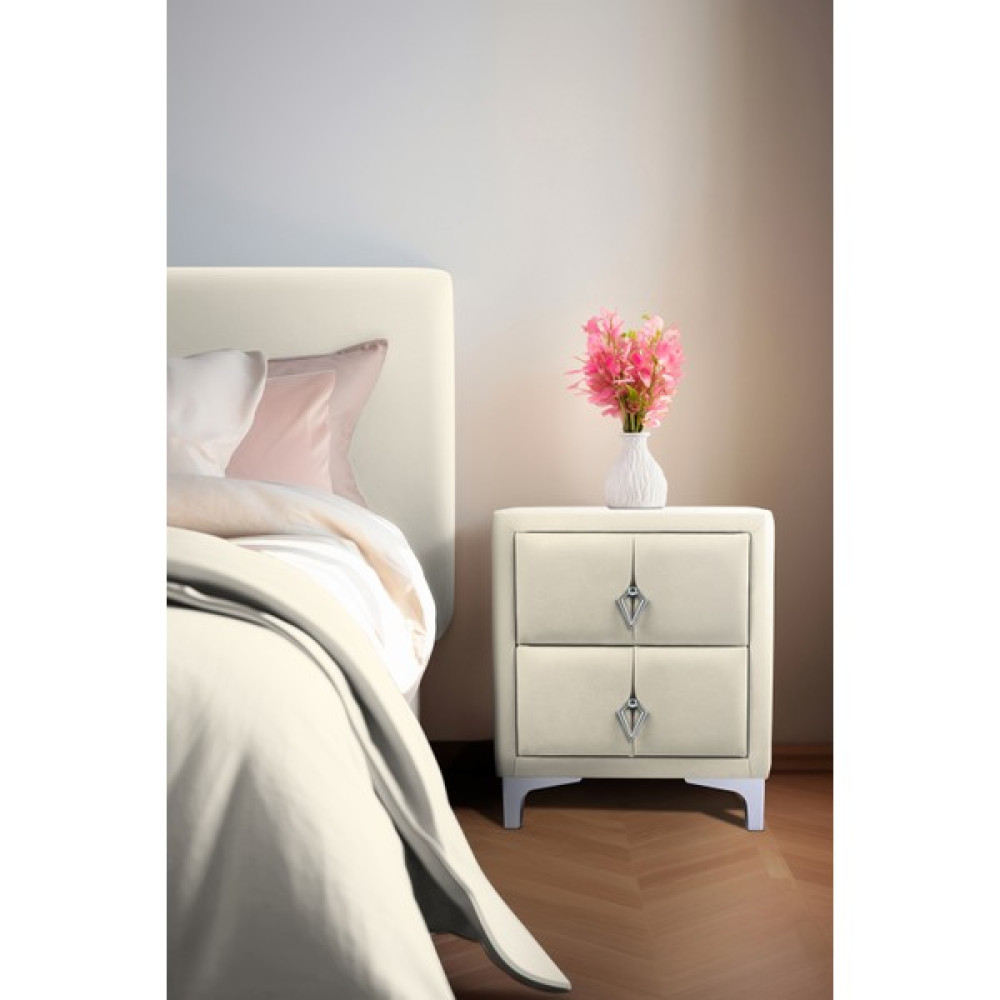 Gazzini Furniture Harmony Silver Iki Çekmeceli Komodin- Yatak Odası Kumaş Döşemeli 2 Kapaklı Komodin Modeli Beyaz Komidin Fiyatı