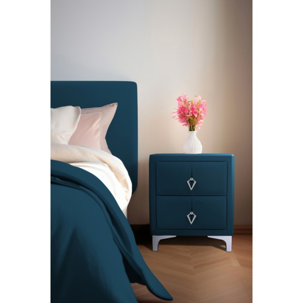 Gazzini Furniture Harmony Silver Iki Çekmeceli Komodin- Yatak Odası Kumaş Döşemeli 2 Kapaklı Komodin Modeli Mavi Komidin Fiyatı
