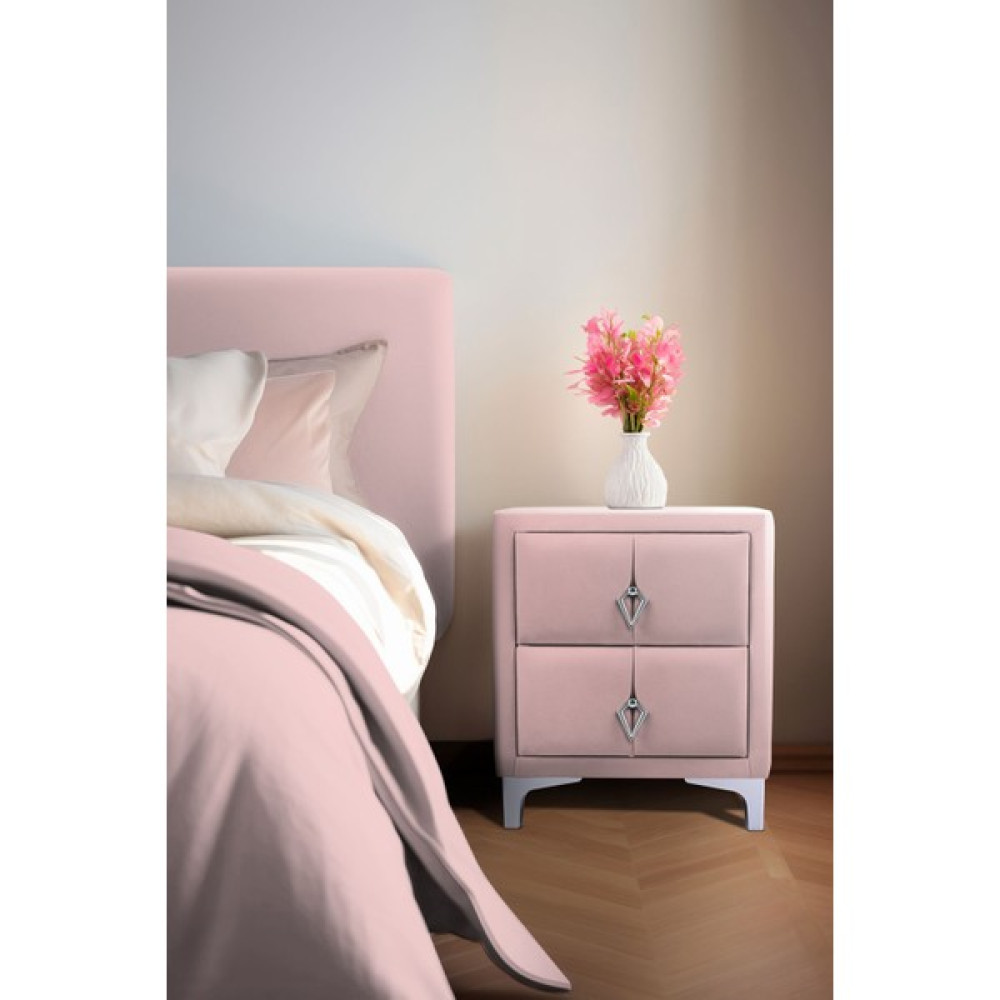 Gazzini Furniture Harmony Silver Iki Çekmeceli Komodin- Yatak Odası Kumaş Döşemeli 2 Kapaklı Komodin Modeli Pembe Komidin Fiyatı