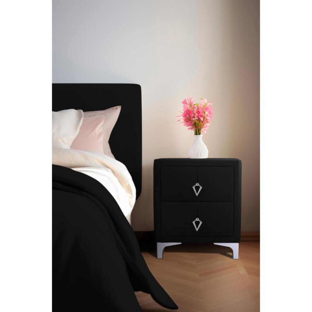 Gazzini Furniture Harmony Silver Iki Çekmeceli Komodin- Yatak Odası Kumaş Döşemeli 2 Kapaklı Komodin Modeli Siyah Komidin Fiyatı