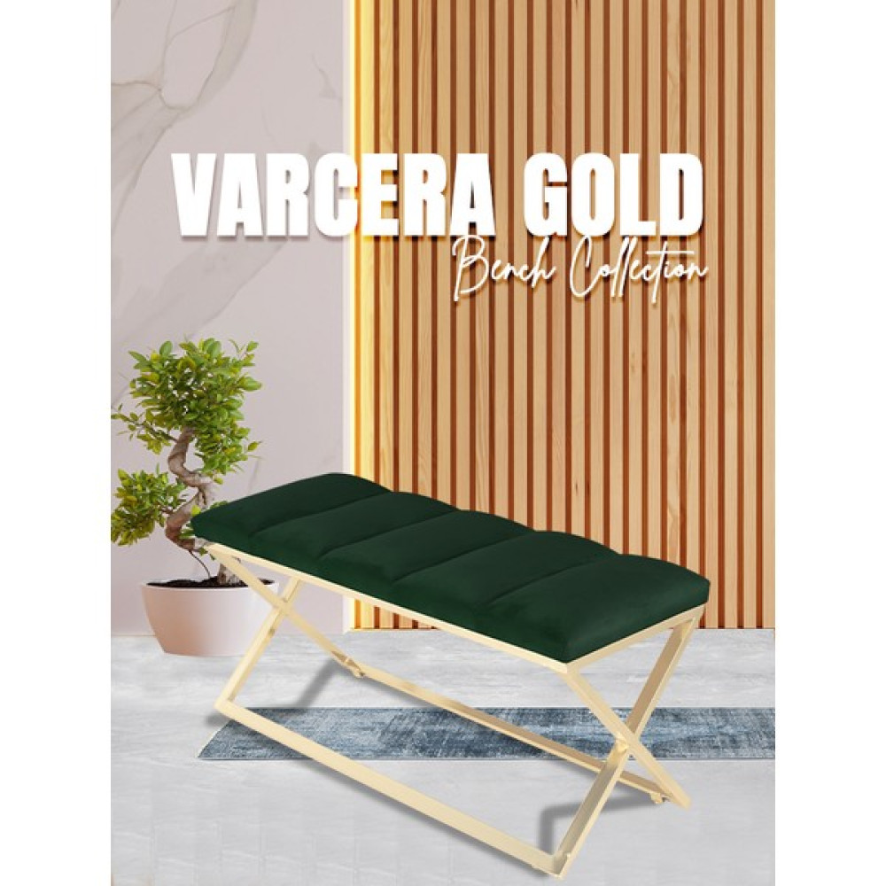 Gazzini Furniture Varcera Gold -Kapitoneli Dilimli Model Puf & Bench & Koltuk & Oturma Bankı & Yatak Odası Takımı Önü - 40x100 - Yeşil Puf Fiyatı