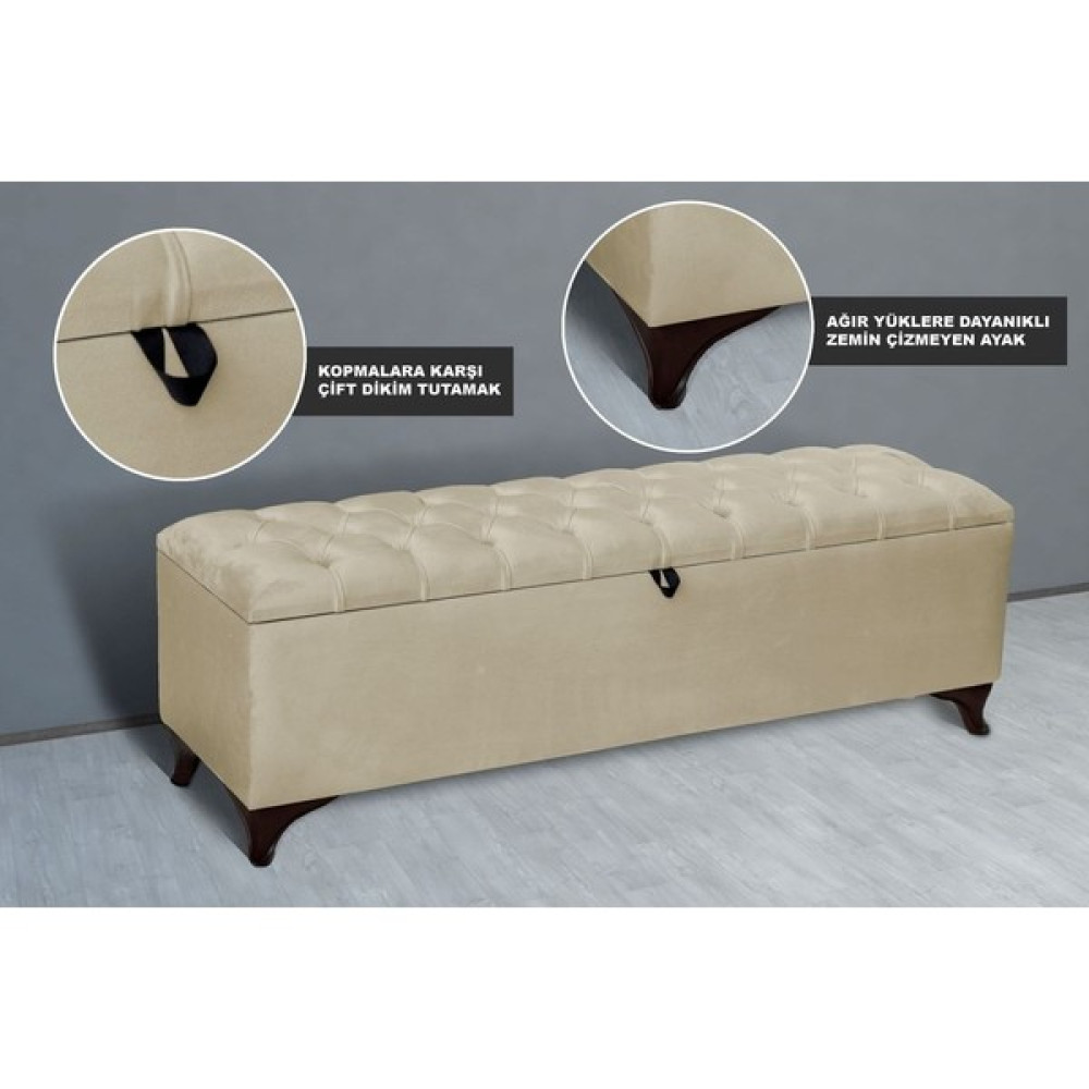 Gazzini Furniture Vetra Chester Model Bej Sandıklı Puf - Kapitoneli Model 140CM Sandıklı Bank - 40 x 140cm - Sarı Puf Fiyatı