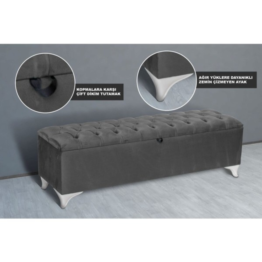 Gazzini Furniture Vetra Chester Model Gri Sandıklı Puf - Kapitoneli Model 140CM Sandıklı Bank - 40 x 140cm Puf Fiyatı