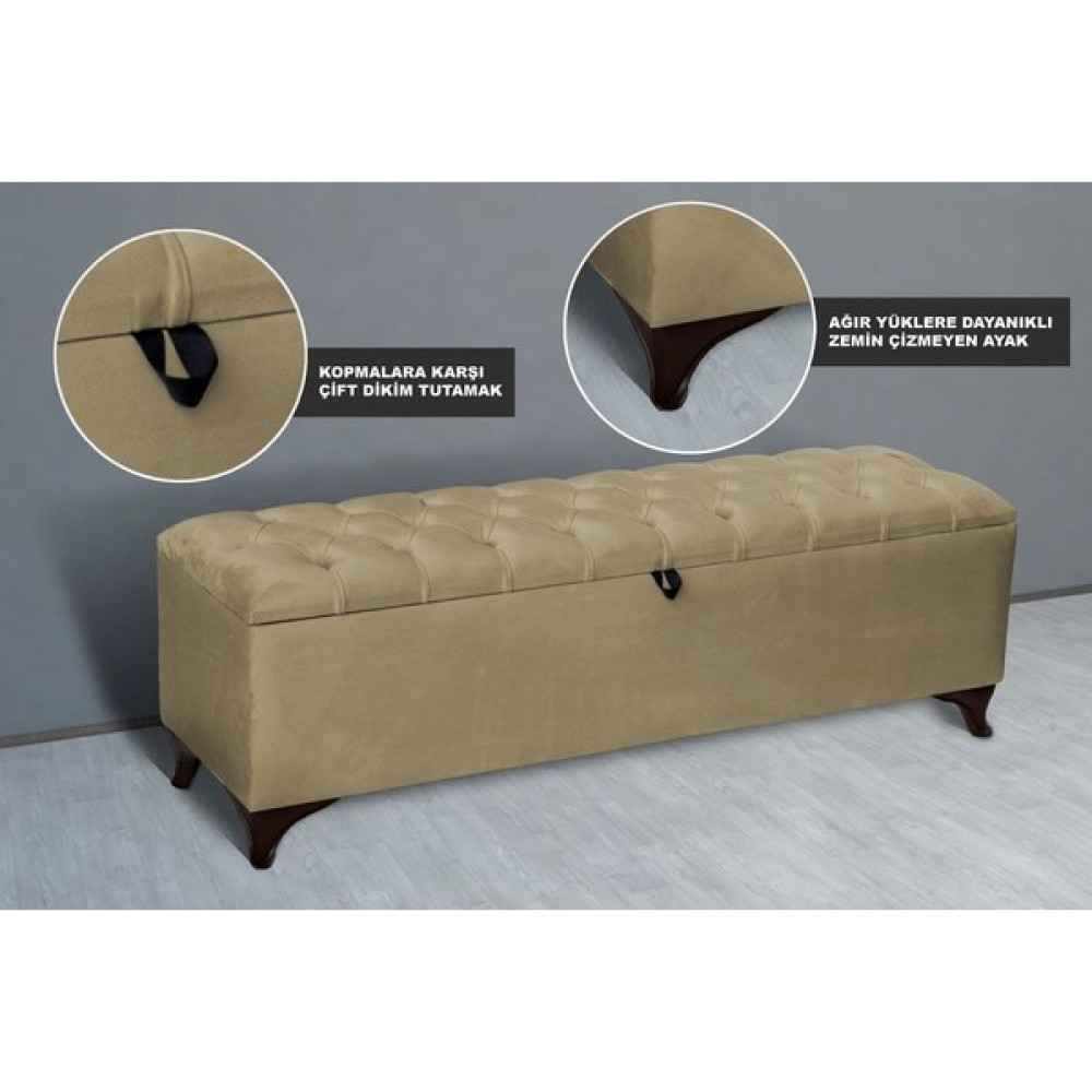 Gazzini Furniture Vetra Chester Model Hardal Sandıklı Puf - Kapitoneli Model 140CM Sandıklı Bank - 40 x 140cm Puf Fiyatı