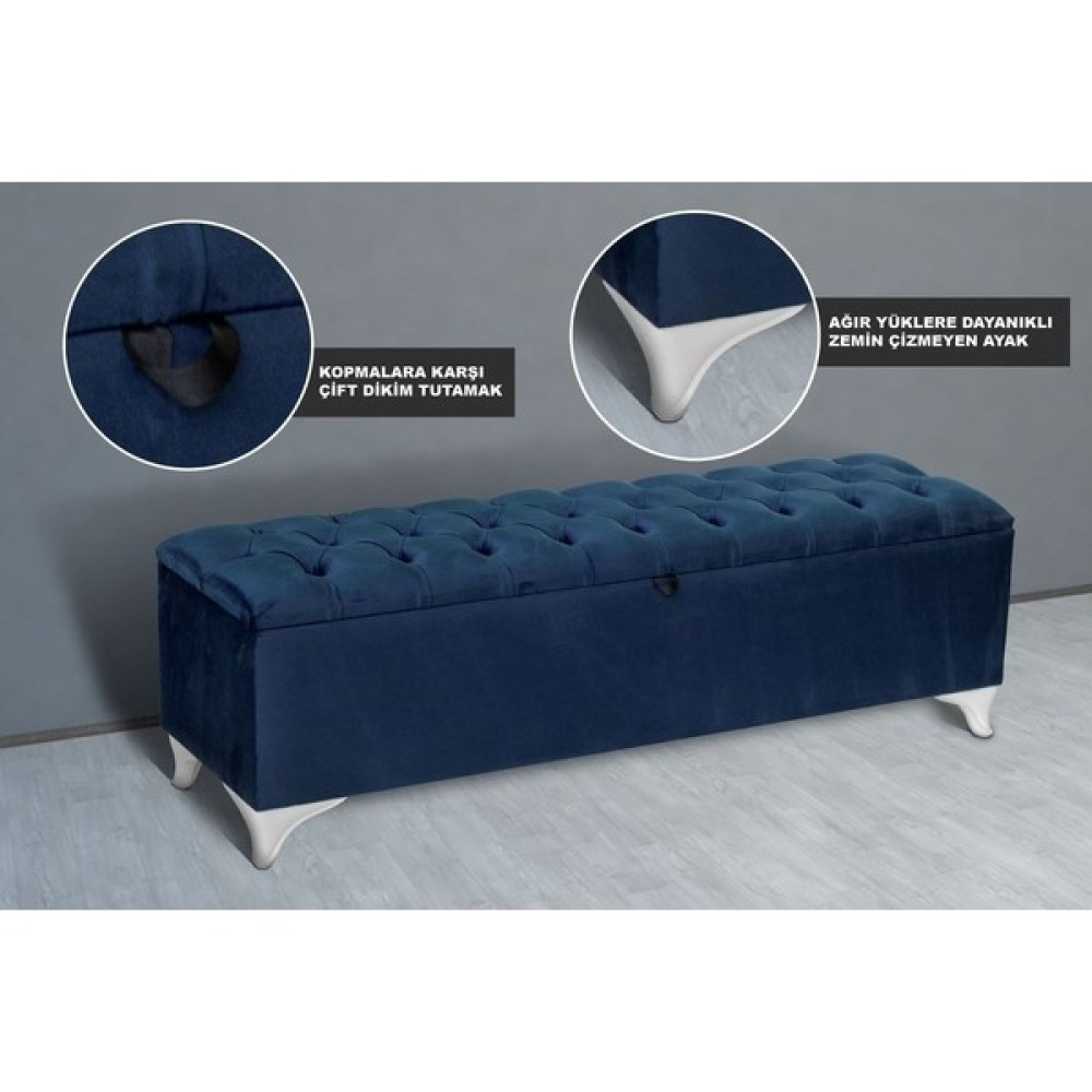 Gazzini Furniture Vetra Chester Model Mavi Sandıklı Puf - Kapitoneli Model 140CM Sandıklı Bank - 40 x 140cm Puf Fiyatı