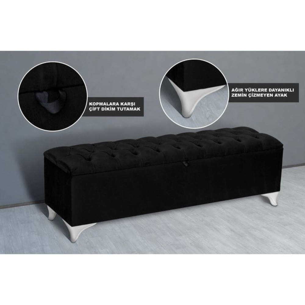 Gazzini Furniture Vetra Chester Model Siyah Sandıklı Puf - Kapitoneli Model 140CM Sandıklı Bank - 40 x 140cm Puf Fiyatı