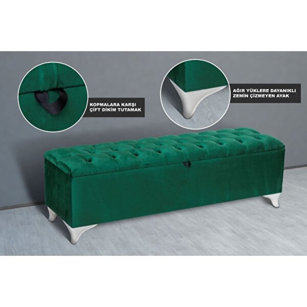 Gazzini Furniture Vetra Chester Model Yeşil Sandıklı Puf - Kapitoneli Model 140CM Sandıklı Bank - 40 x 140cm Puf Fiyatı