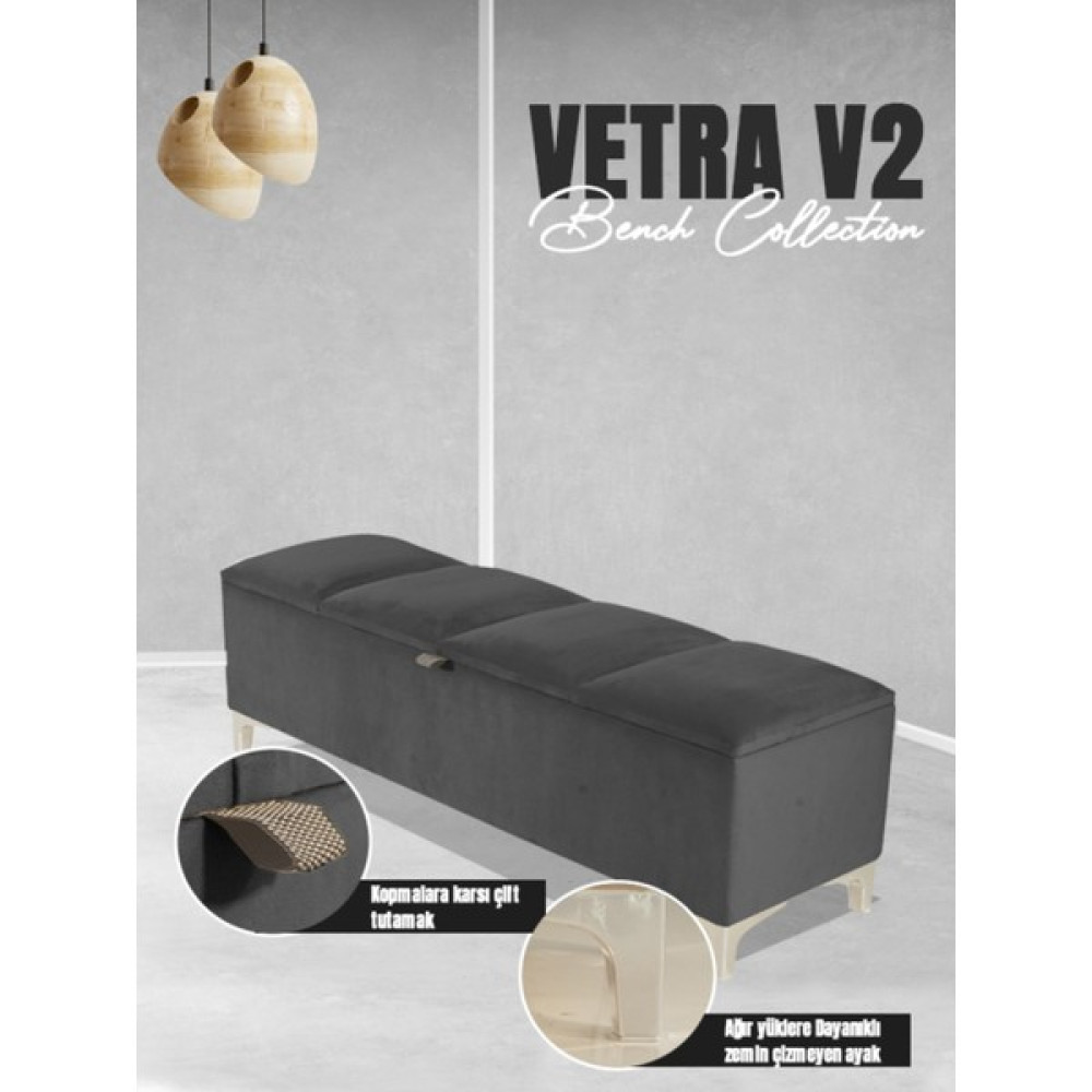 Gazzini Furniture Vetra V2 Sandıklı Puf - Gri Dilimli Model Sandıklı Bench Puf - Sandıklı Yatak Ucu Bankı - 40 x 140cm Puf Fiyatı