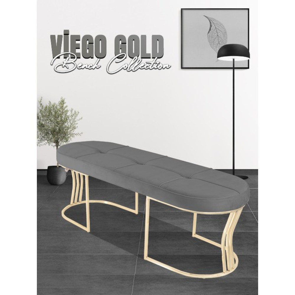 Gazzini Furniture Viego Gold Collection-Kapitoneli Chester Model Puf & Bench & Koltuk & Uzun Makyaj Puff & Yatak Ucu - 45x140 - Gri Puf Fiyatı