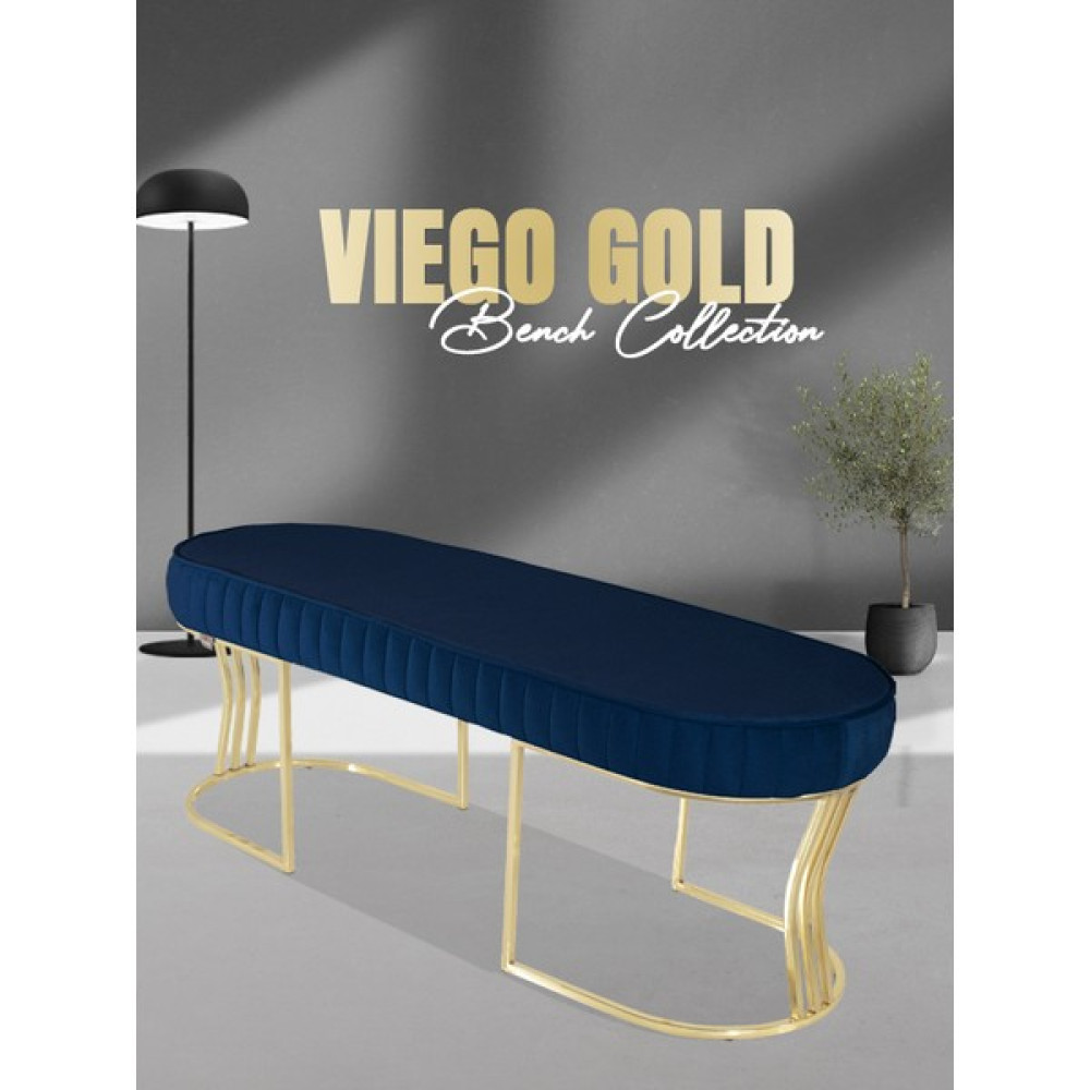 Gazzini Furniture Viego Gold Striped-Kapitoneli Chester Model Puf & Bench & Koltuk & Uzun Makyaj Puff & Yatak Ucu &önü - 45x140 - Mavi Puf Fiyatı