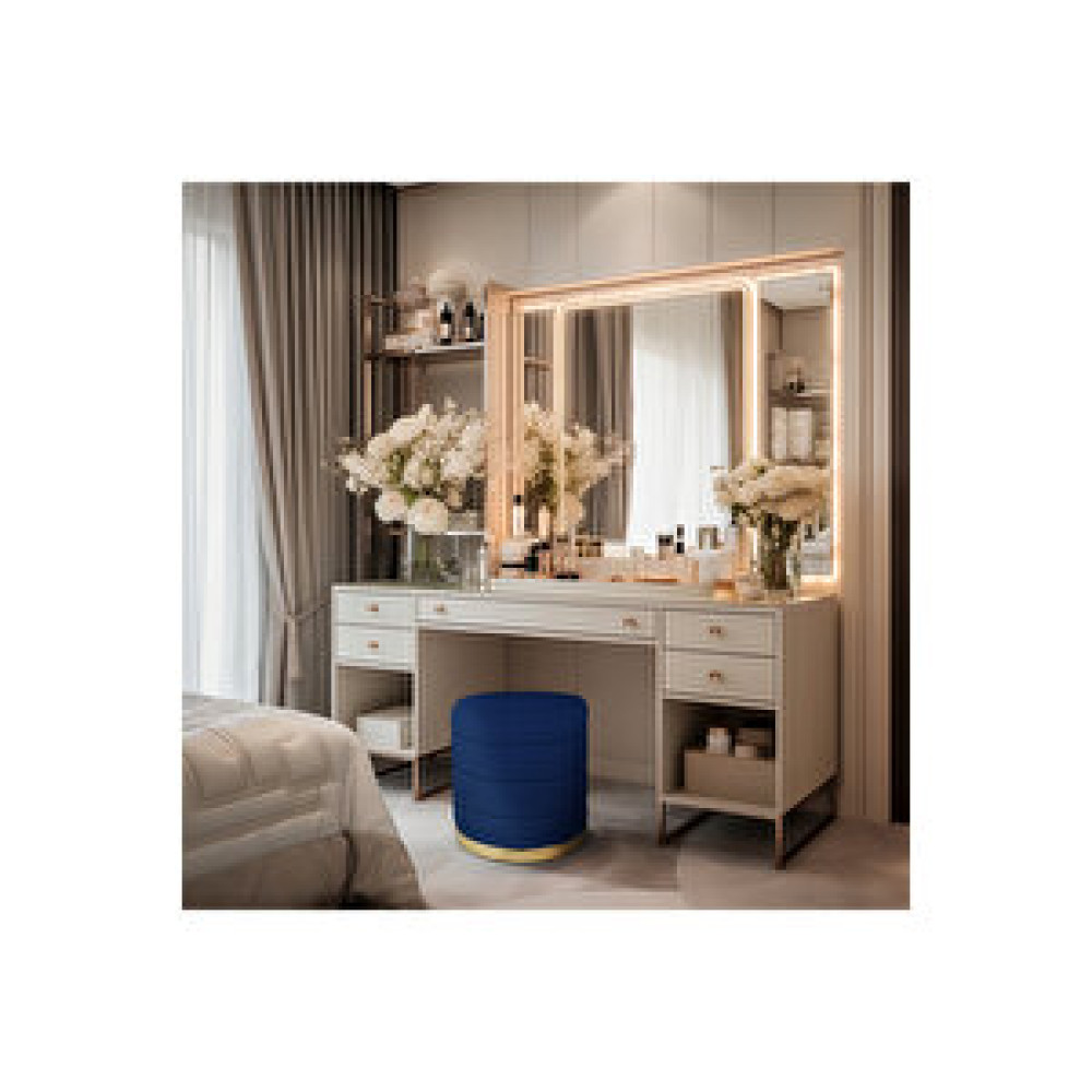 Gazzini Lungo Roller Gold Kaplama Luxery Puf-mavi Babyface Kumaş Pofuduk Oturma Pufu ve makyaj Pufu ve bench Puf Fiyatı