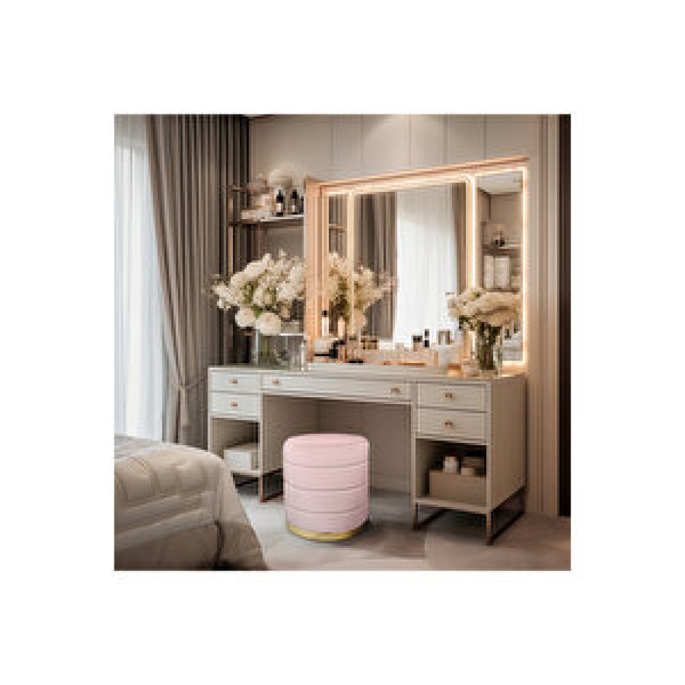 Gazzini Lungo Roller Gold Kaplama Luxery Puf-pembe Babyface Kumaş Pofuduk Oturma Pufu ve makyaj Pufu ve bench Puf Fiyatı