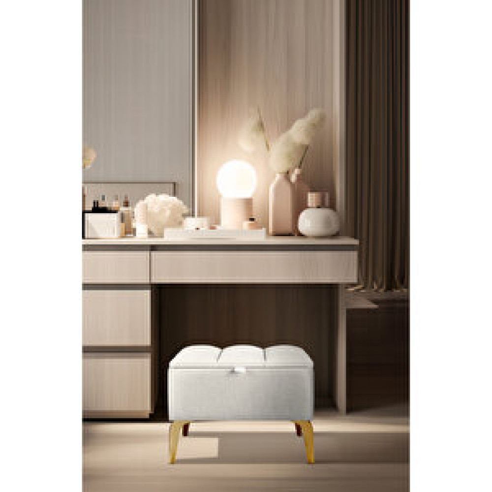 Gazzini Vetra Mini Royal Beyaz Kumaş Sandıklı Dekoratif Puf ve bench-dilimli Model-gold Ayak-modern Puf Puf Fiyatı