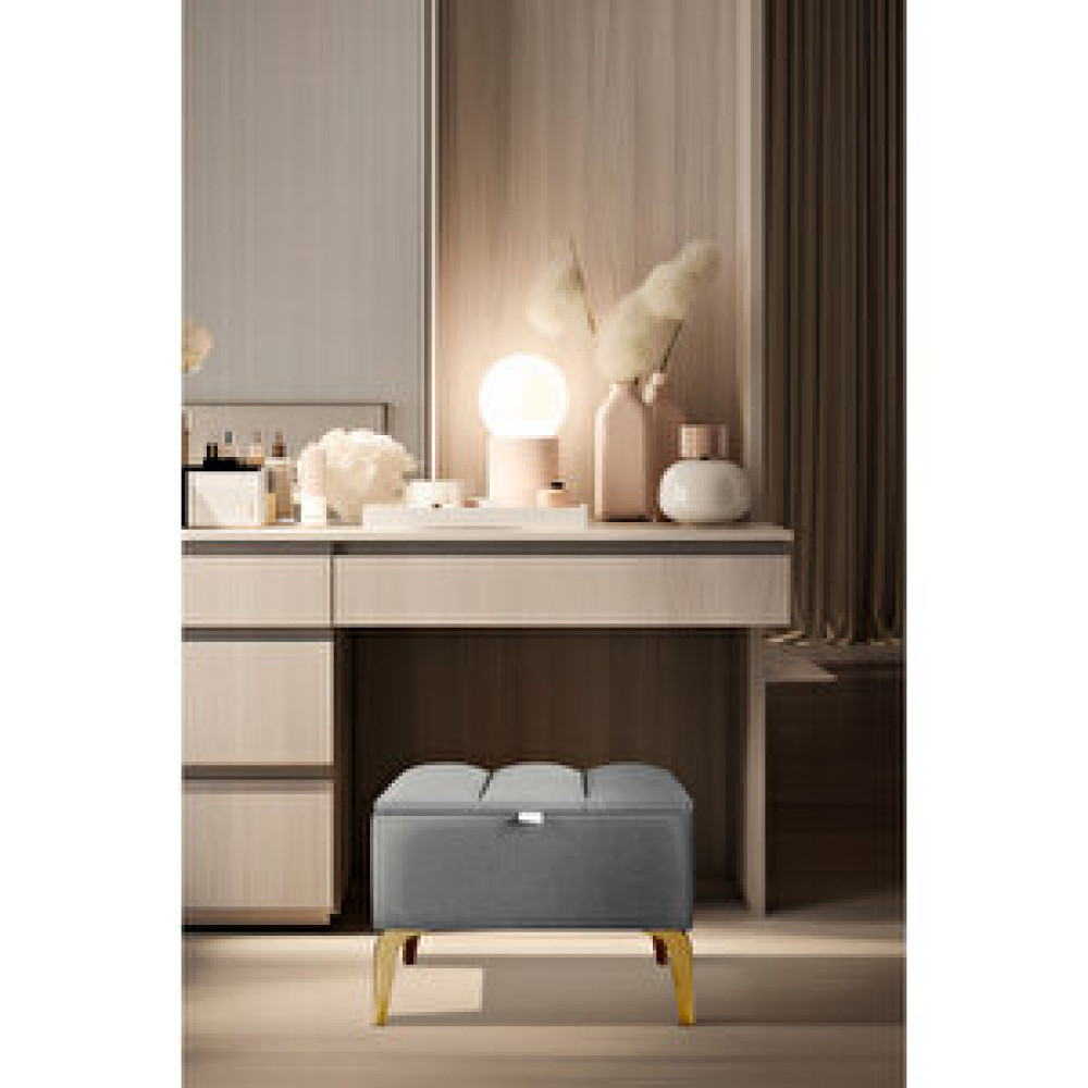 Gazzini Vetra Mini Royal Gri Kumaş Sandıklı Dekoratif Puf ve bench-dilimli Model-gold Ayak-modern Puf Puf Fiyatı