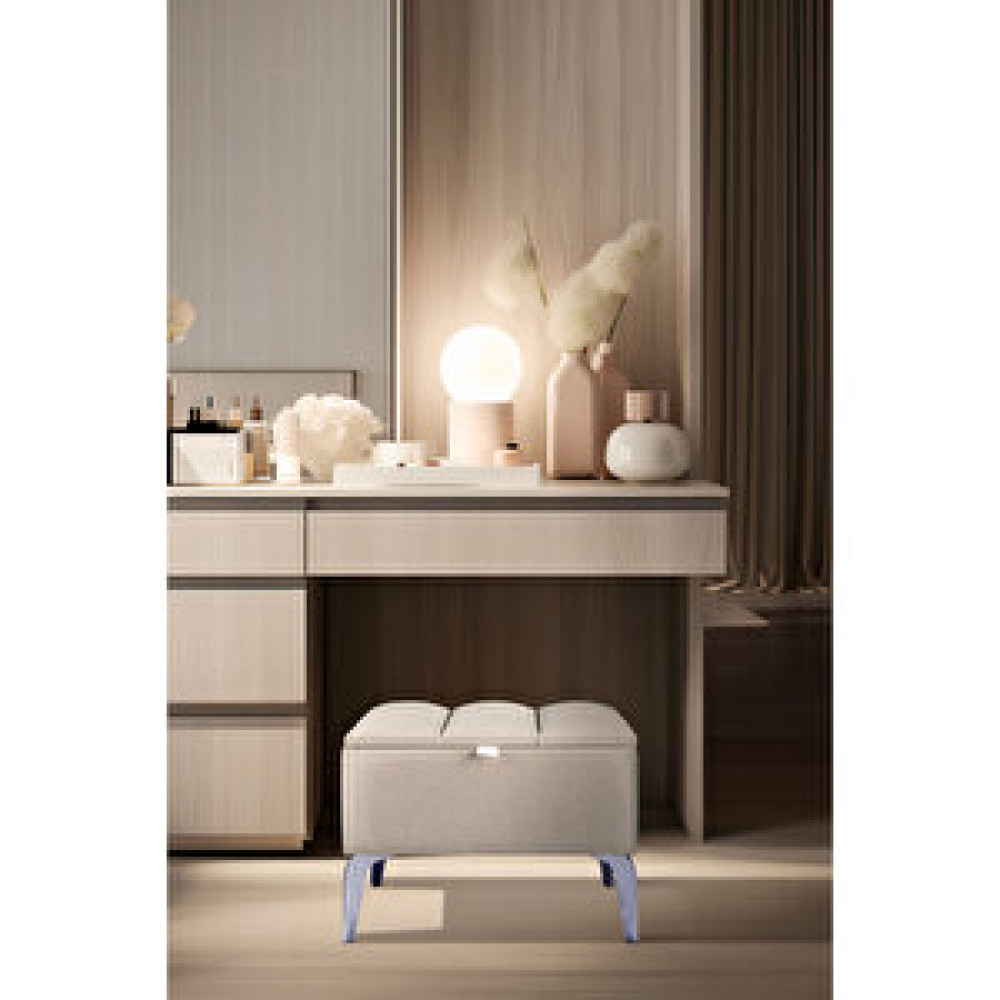 Gazzini Vetra Mini Royal Krem Kumaş Sandıklı Dekoratif Puf ve bench-dilimli Model-gümüş Ayak-modern Puf Puf Fiyatı