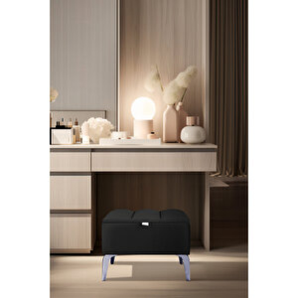 Gazzini Vetra Mini Royal Siyah Kumaş Sandıklı Dekoratif Puf ve bench-dilimli Model-gümüş Ayak-modern Puf Puf Fiyatı