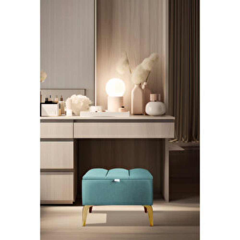 Gazzini Vetra Mini Royal Turkuaz Kumaş Sandıklı Dekoratif Puf ve bench-dilimli Model-gold Ayak-modern Puf Puf Fiyatı