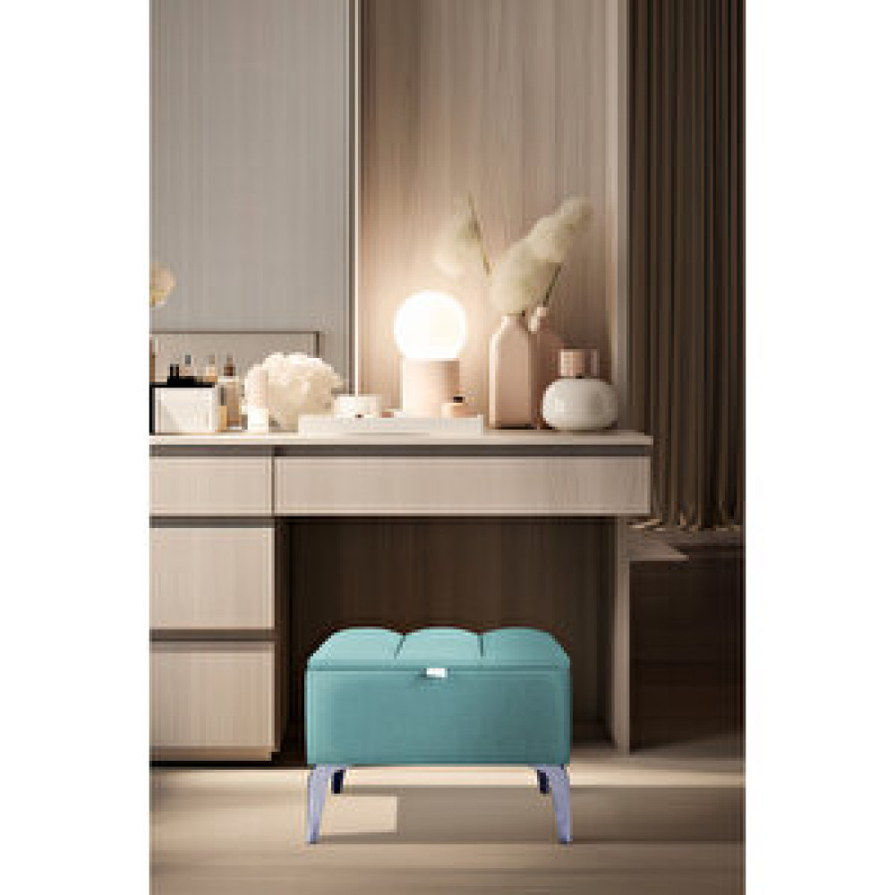 Gazzini Vetra Mini Royal Turkuaz Kumaş Sandıklı Dekoratif Puf ve bench-dilimli Model-gümüş Ayak-modern Puf Puf Fiyatı