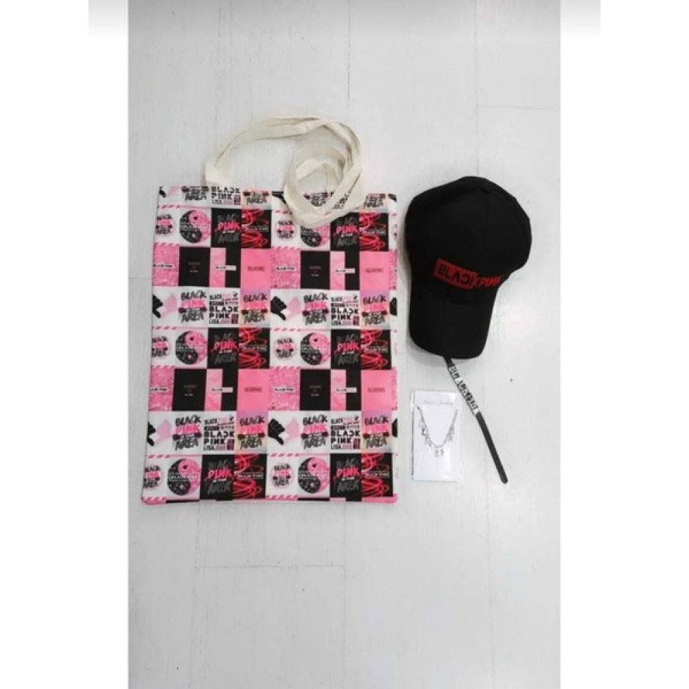 GC GÖKHAN CLUB Blackpink Bez Çanta Şapka Kolye Bileklik - Pembe Kalemlik (Kalem Kutusu) Fiyatı