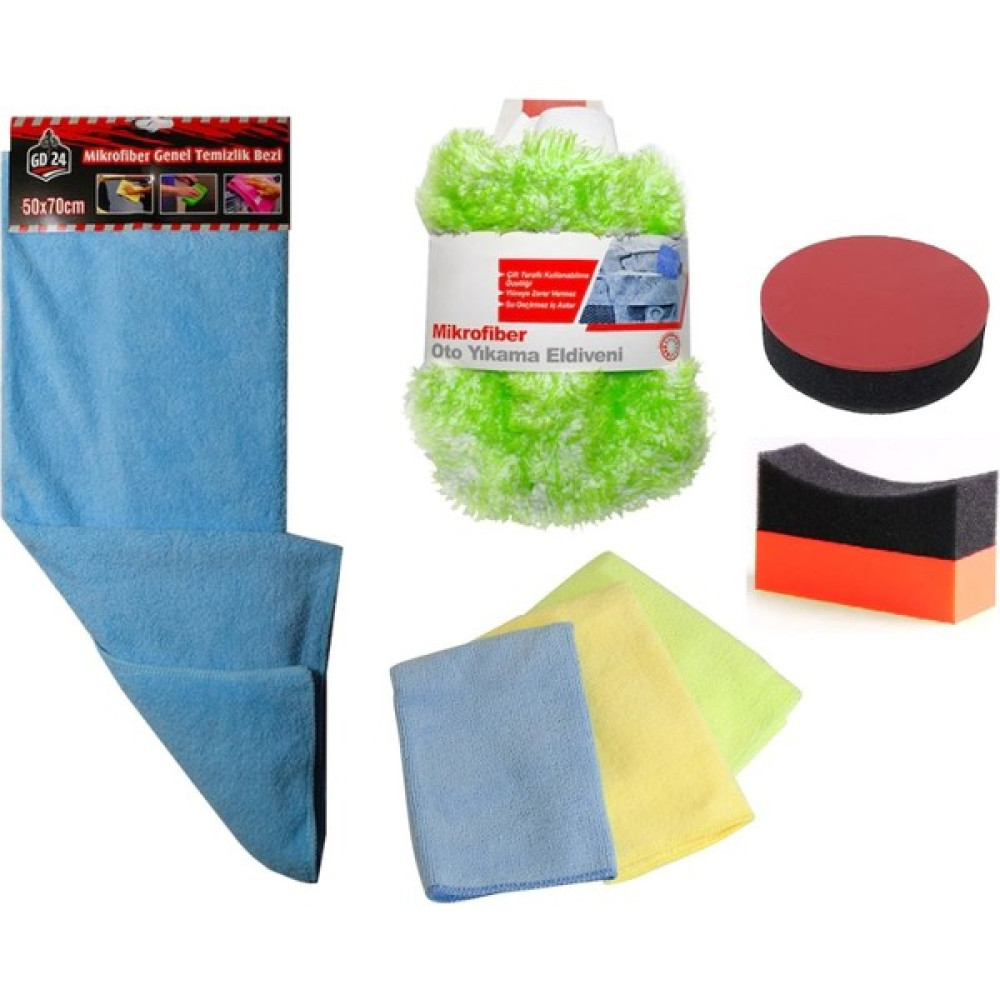 GD24 Oto Kurulama Cila Havlusu ve Mikrofiber Bez ve Yıkama Eldiveni ve Cila Süngeri ve Lastik Süngeri Seti Oto Bakım & Temizlik Ürünleri Fiyatı