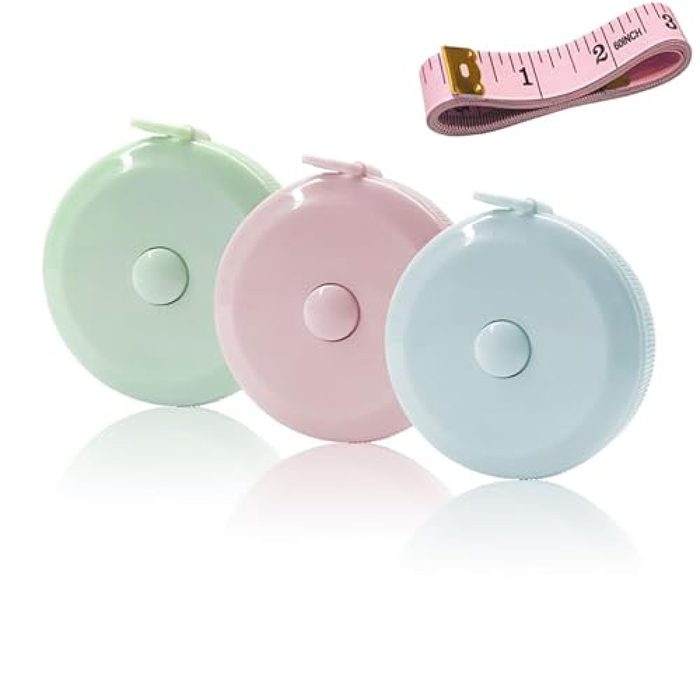 GDMINLO 3 Pack Tape Measure Measuring Tape for Body Fabric Sewing Tailor Cloth Knitting Craft Weight Loss Measurements Retractable 60-inch 1.5 Meter, Small Push ButtonDouble Scales Rulers