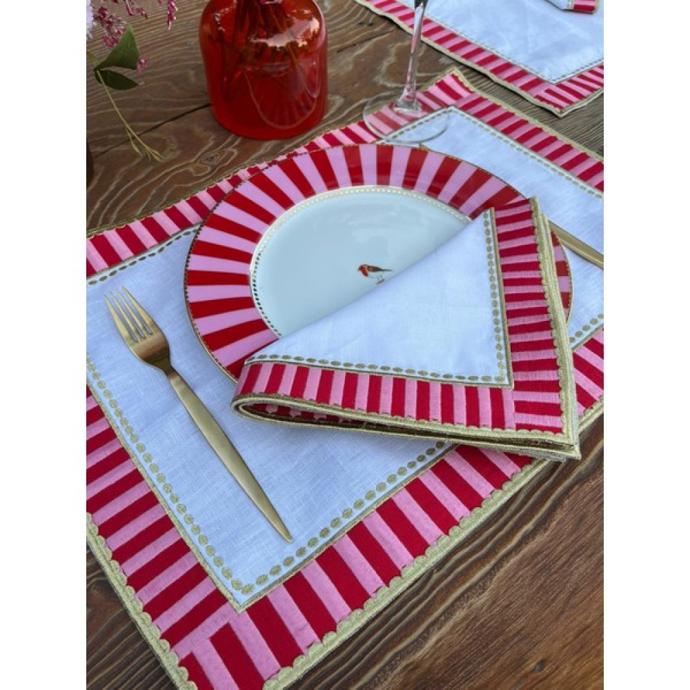 Ge Living 2 Adet Candy Serisi %100 Keten Tabak Üstü Servis Peçetesi - Pembe - 40 x 40 cm Amerikan Servis Fiyatı