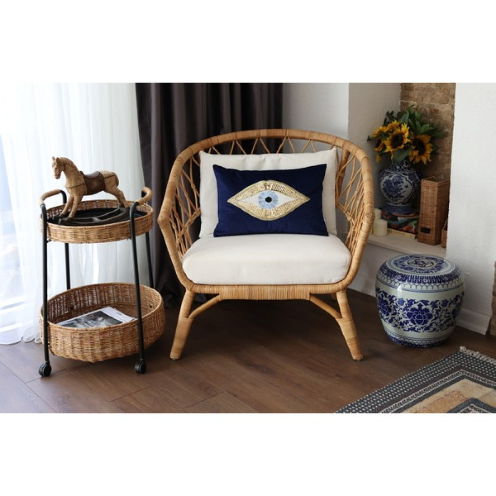 Ge Living Dekoratif Pullu Göz Desenli Lacivert Kadife Kırlent Kılıfı ( 35 cm x 50 cm ) - 35 x 50 cm Kırlent / Mobilya Yastığı Fiyatı