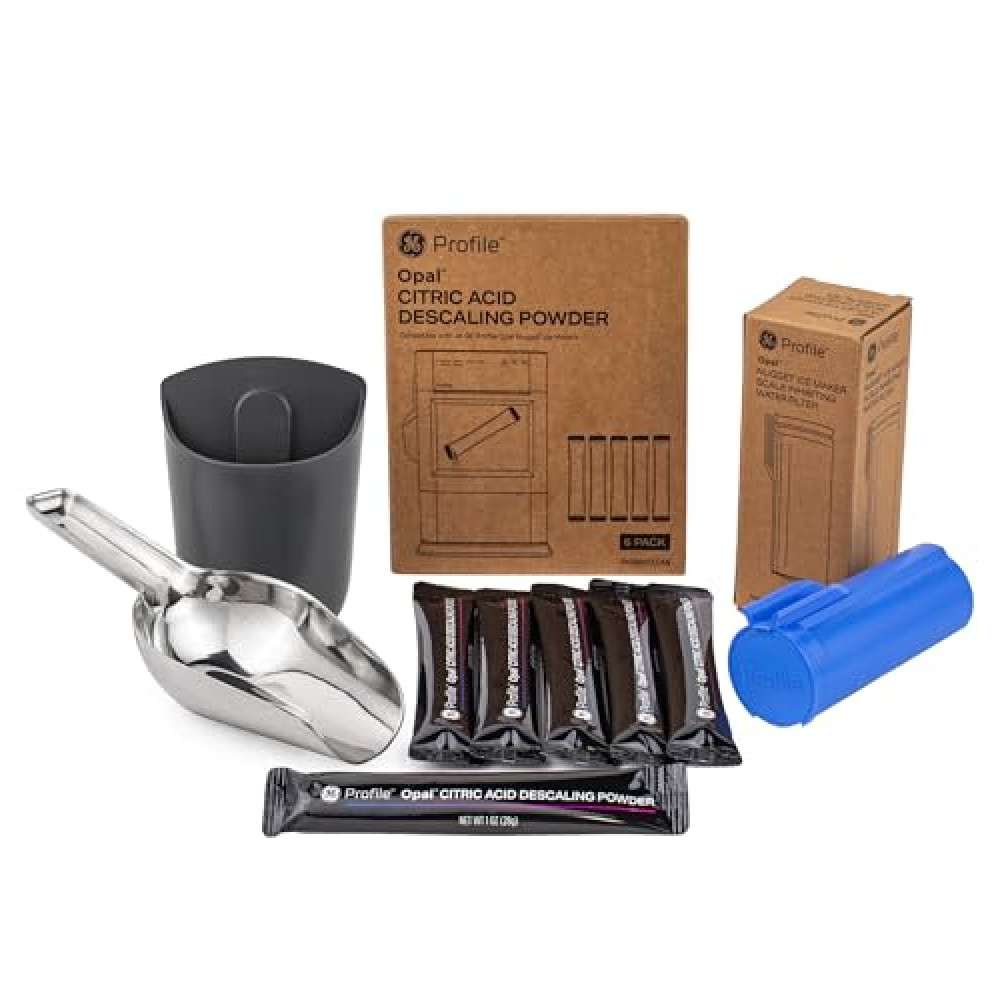 GE Profile Opal Upgrade Kit for Nugget Ice Maker, Includes Stainless Steel Scoop + Magnetic Holder, Scale Inhibiting Filter, Descaling 6 Pack Powder Kit