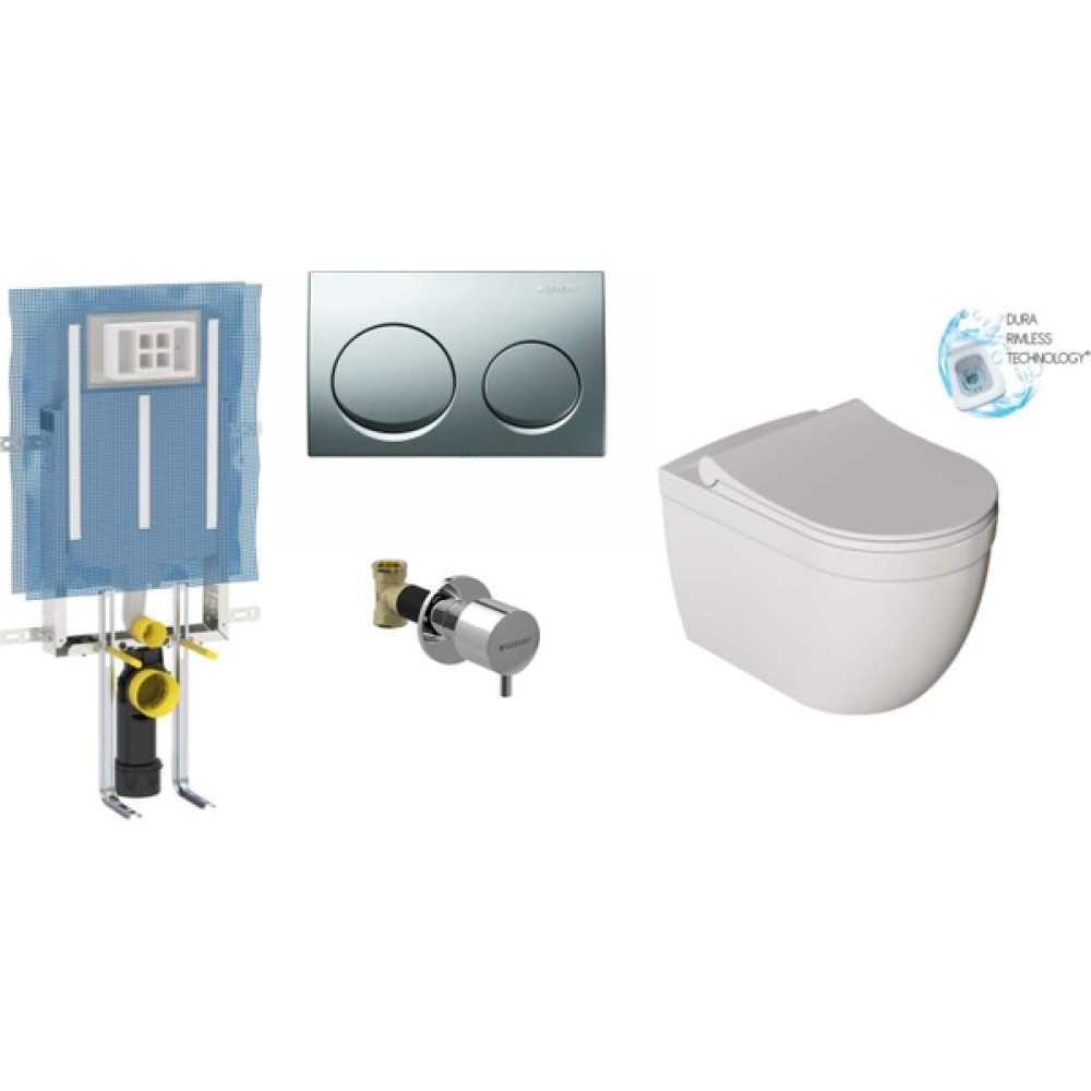 Geberit Alpha 8 cm Gömme Rezervuar + Buton + Valf + Dura Kanalsız Asma Klozet  5 Parça Set - Beyaz Nalburiye & Hırdavat Fiyatı