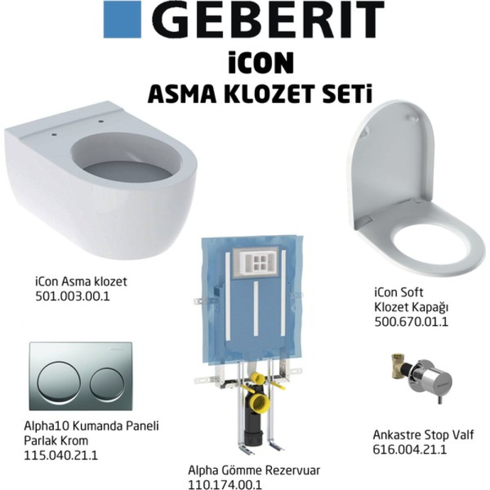 Geberit Icon ALPHA10 Soft Asma Klozet Seti, Parlak Krom - Beyaz Klozet Fiyatı