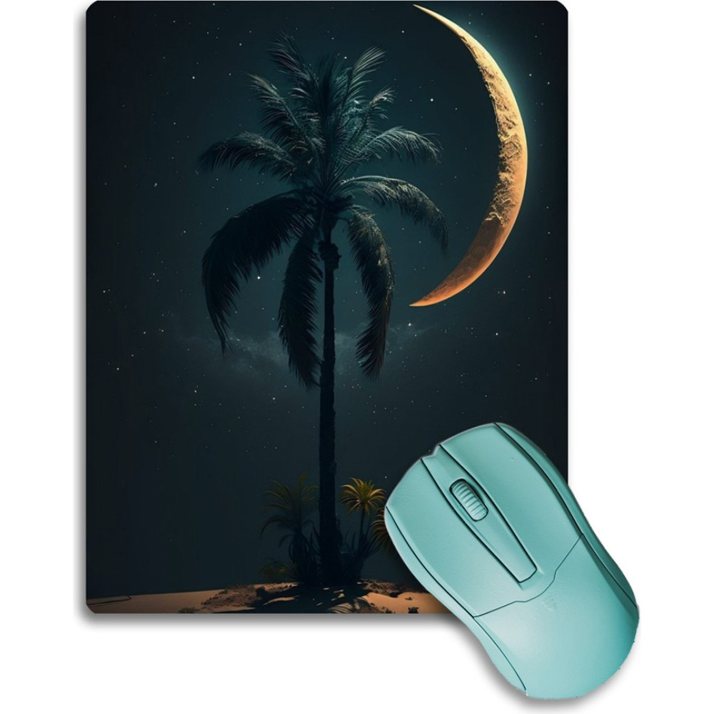 Gece Mavisi Ay ve Palmiye Desenli Kaydırmaz Gaming Oyuncu Dikişsiz Mouse Pad/ped 17X21CM Mouse Pad Fiyatı