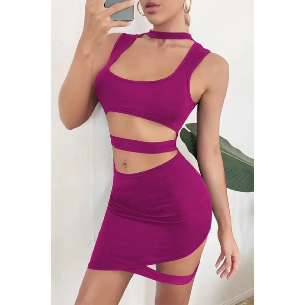 Gece Modası Fuşya Göbeği Açık Mini Elbise Elbise Fiyatı