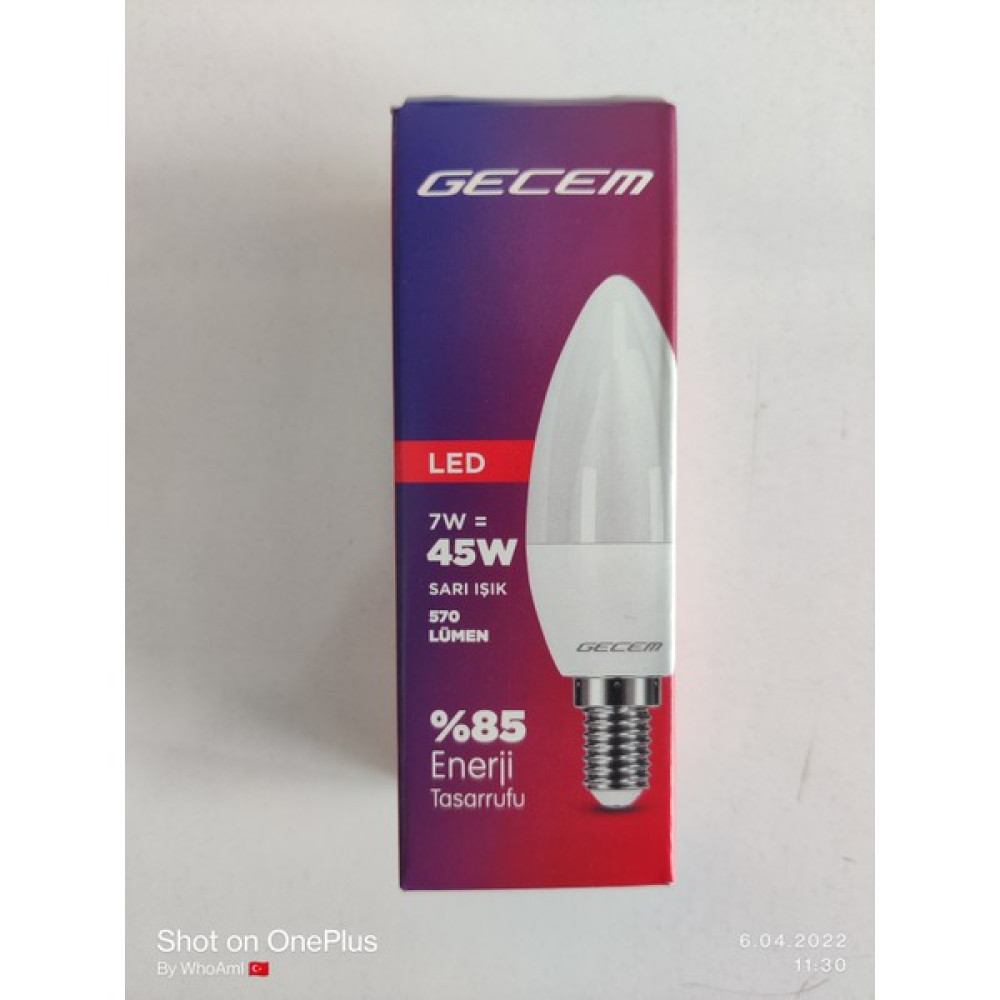 Gecem 7W 3000K Sarı Işık Buji E14 Duylu LED Ampul Led Aydınlatmalar Fiyatı