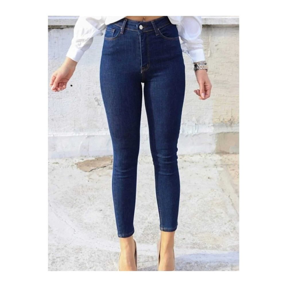 geenz manifacture Berlin Koyu Mavi Yüksek Bel Dar Paça Skinny Likralı Kot Pantalon 34 Beden Bayan Jeans / Kot Pantolon Fiyatı