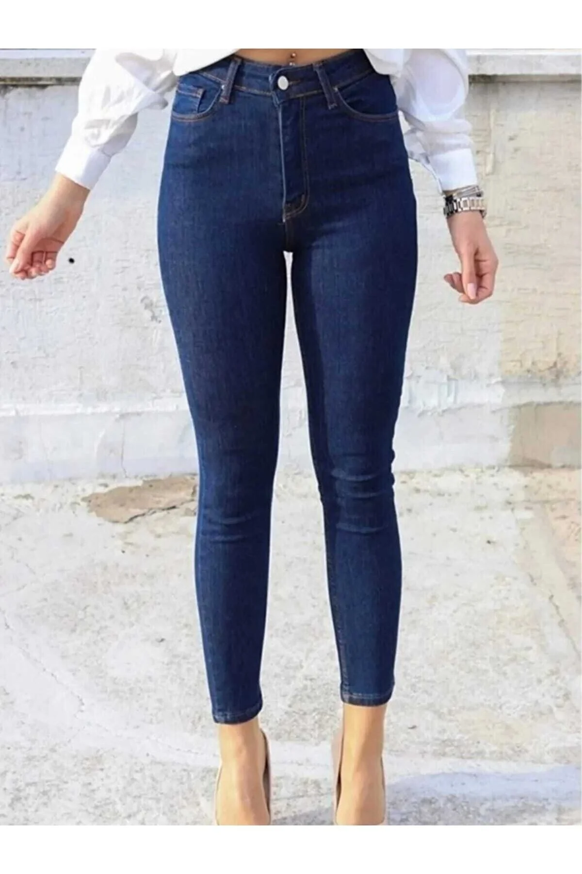geenz manifacture Berlin Koyu Mavi Yüksek Bel Dar Paça Skinny Likralı Kot Pantalon 40 Beden Bayan Jeans / Kot Pantolon Fiyatı