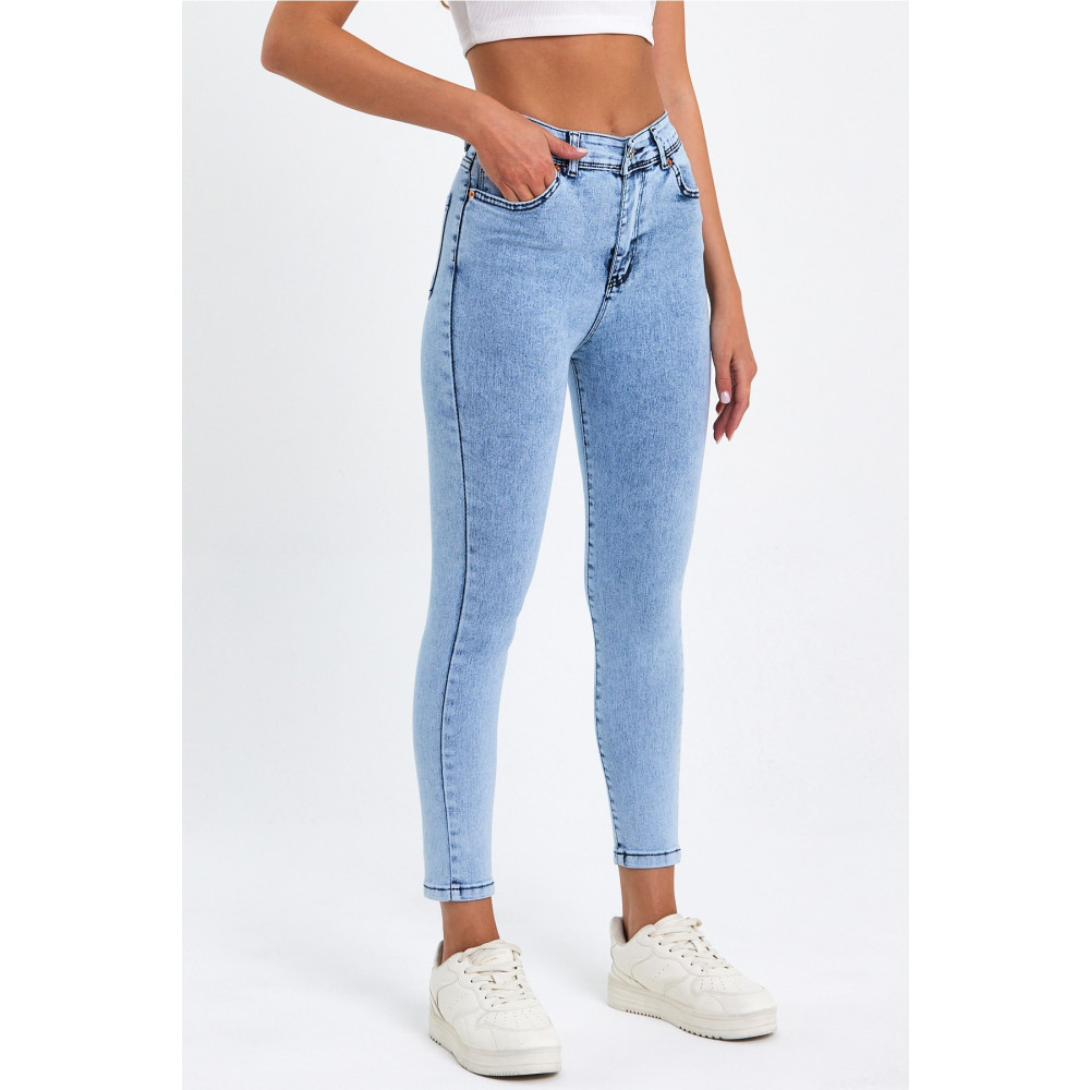 geenz manifacture Snow Baby Kar Yıkama Açık Kar Mavi Yüksek Bel Dar Paça Skinny Likralı Kot Pantalon 36 Beden Bayan Jeans / Kot Pantolon Fiyatı