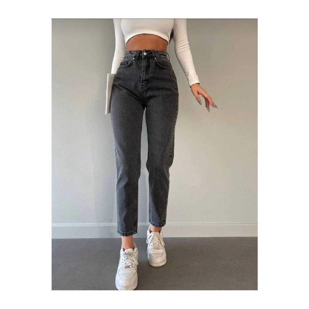 geenz manifacture Zaha Koyu Kar Gri Yüksek Bel Likralı Mom Jeans 36 Beden Bayan Jeans / Kot Pantolon Fiyatı