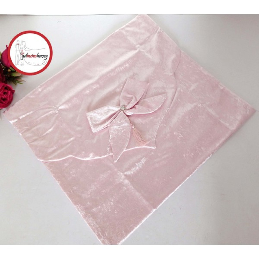 Gelincimherşey Pudra Pembe Kadife Fiyonk ve Püskül Süslemeli Söz,nişan,çeyiz Için Zarf Bohça - Renkli Yatak Odası Tekstili & Çeyiz Seti Fiyatı