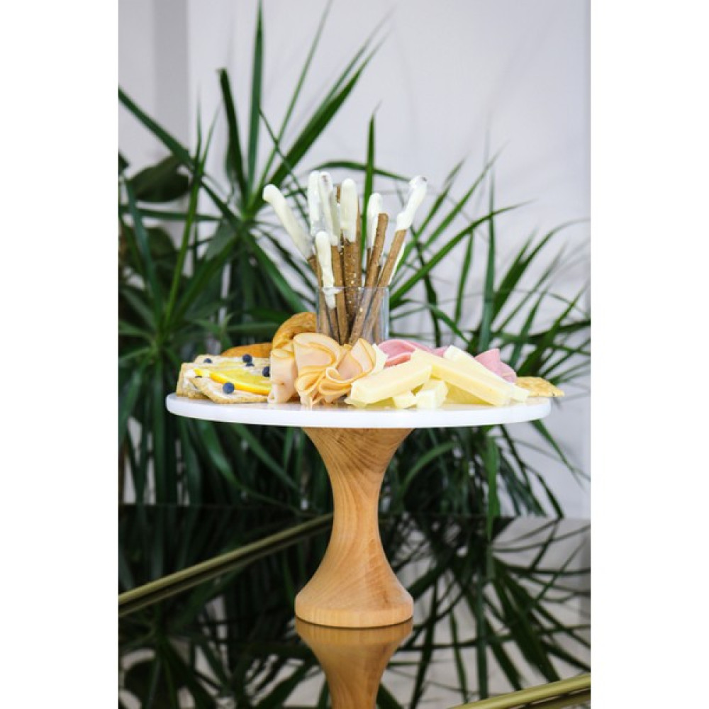 Gemboss Doğal Mermer Stand , Ahşap Ayaklı Kek Standı,mermer Sunumluk, Mermer Kahve Köşesi Sunumluk 28 cm - 1 Adet Mutfak Gereçleri Fiyatı