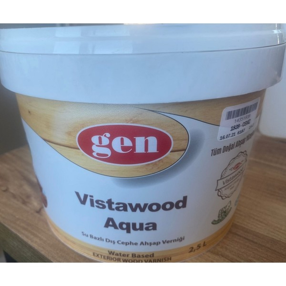 Gen Aqua Vistawood Su Bazlı Dış Cephe Ahşap Verniği - Şeffaf - 15 LT Boya Malzemeleri Fiyatı