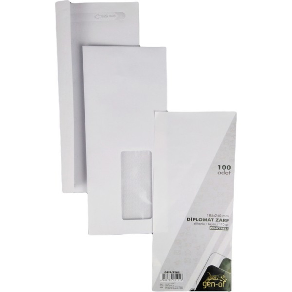 Gen-Of Pencereli Diplomat Zarf Silikonlu 105 x 240 mm 110 gr 500'LÜ Beyaz Zarf Fiyatı