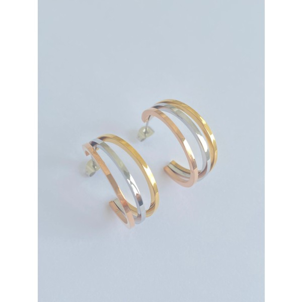 Gen Takı Çelik Üç Renkli Halka Küpe - Gold - 3 cm Altın, Takı & Aksesuar Fiyatı
