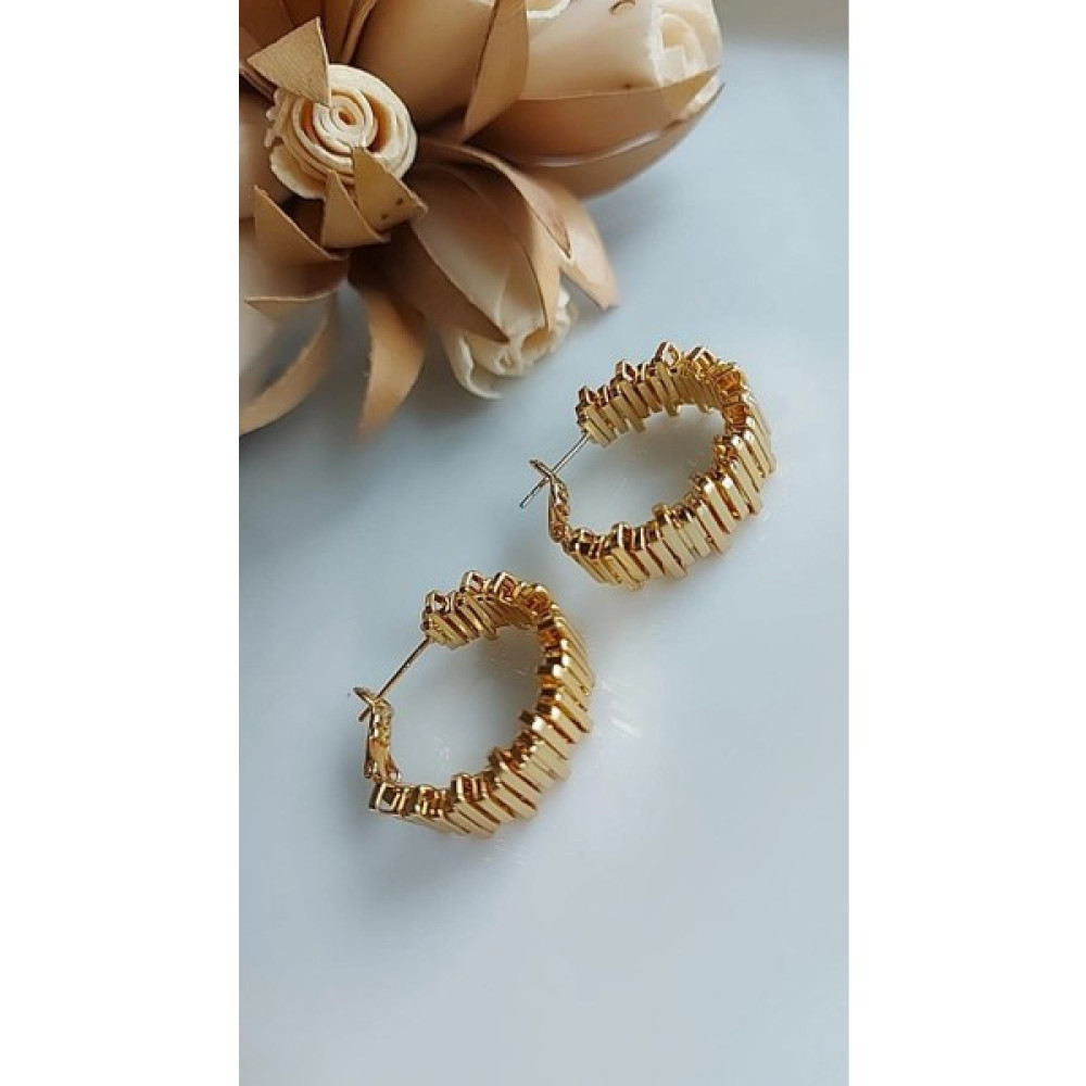 Gen Takı Çubuk Detaylı Gold Küpe - 2,5 cm Bijuteri Küpe Fiyatı