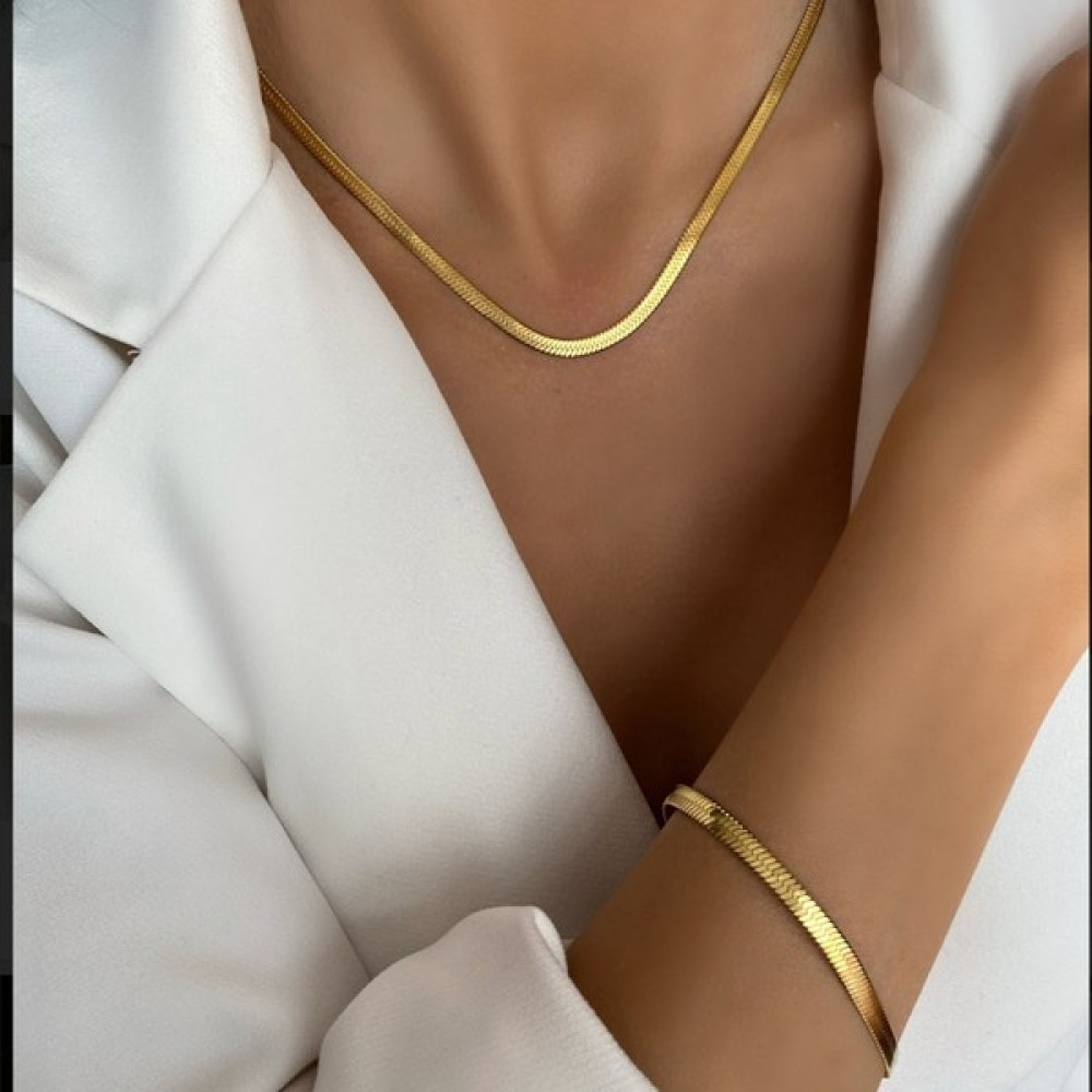 Gena Moda Gold Renk 45 cm Çelik Italyan Ezme Kolye-Bileklik Takım Altın, Takı & Aksesuar Fiyatı