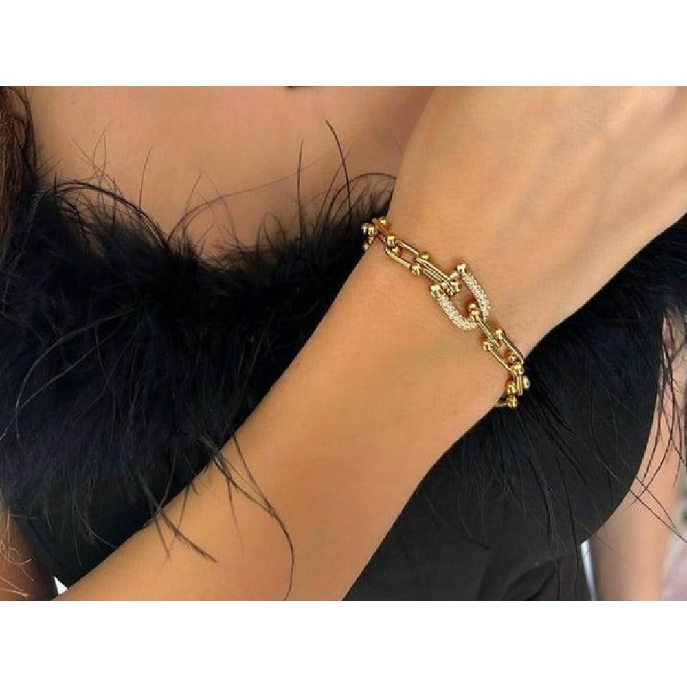 Gena Moda Gold Renk Yüksek Kalite Çelik Taşlı Çelik Tifany Bileklik Altın, Takı & Aksesuar Fiyatı