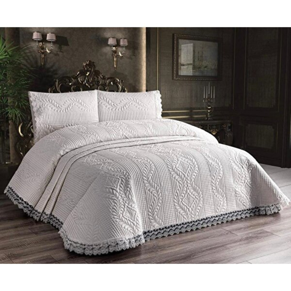 Genç Ev Home Güpürlü Mikrofiber Yatak Örtüsü Seti 250 x 260 cm - Krem Yatak Örtüsü Fiyatı