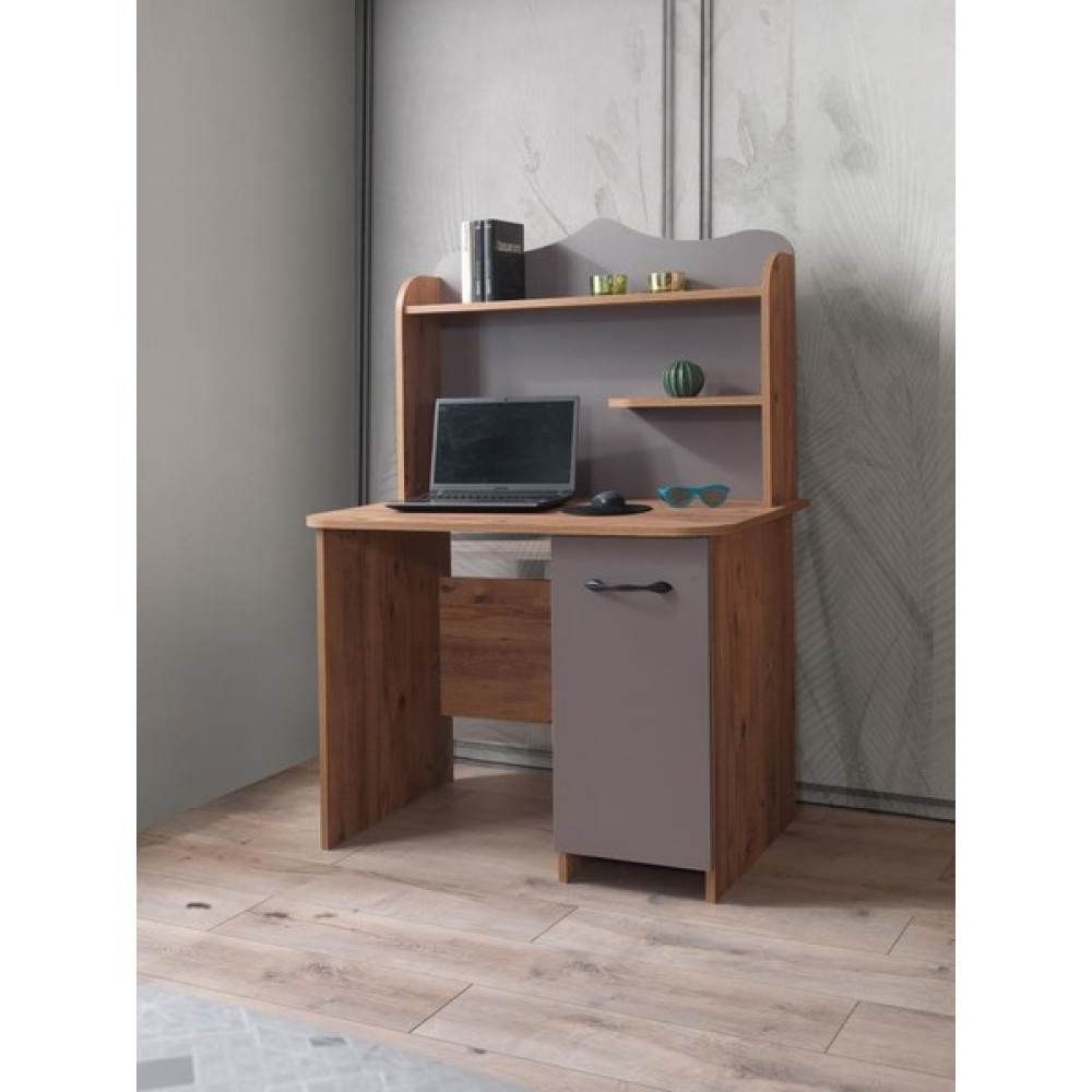Genç Odası Yarım Kitaplıklı Çalışma Masası 100x60x142cm - Y: 121 cm D: 59 cm G: 111 cm - Gri Çalışma Masası Fiyatı