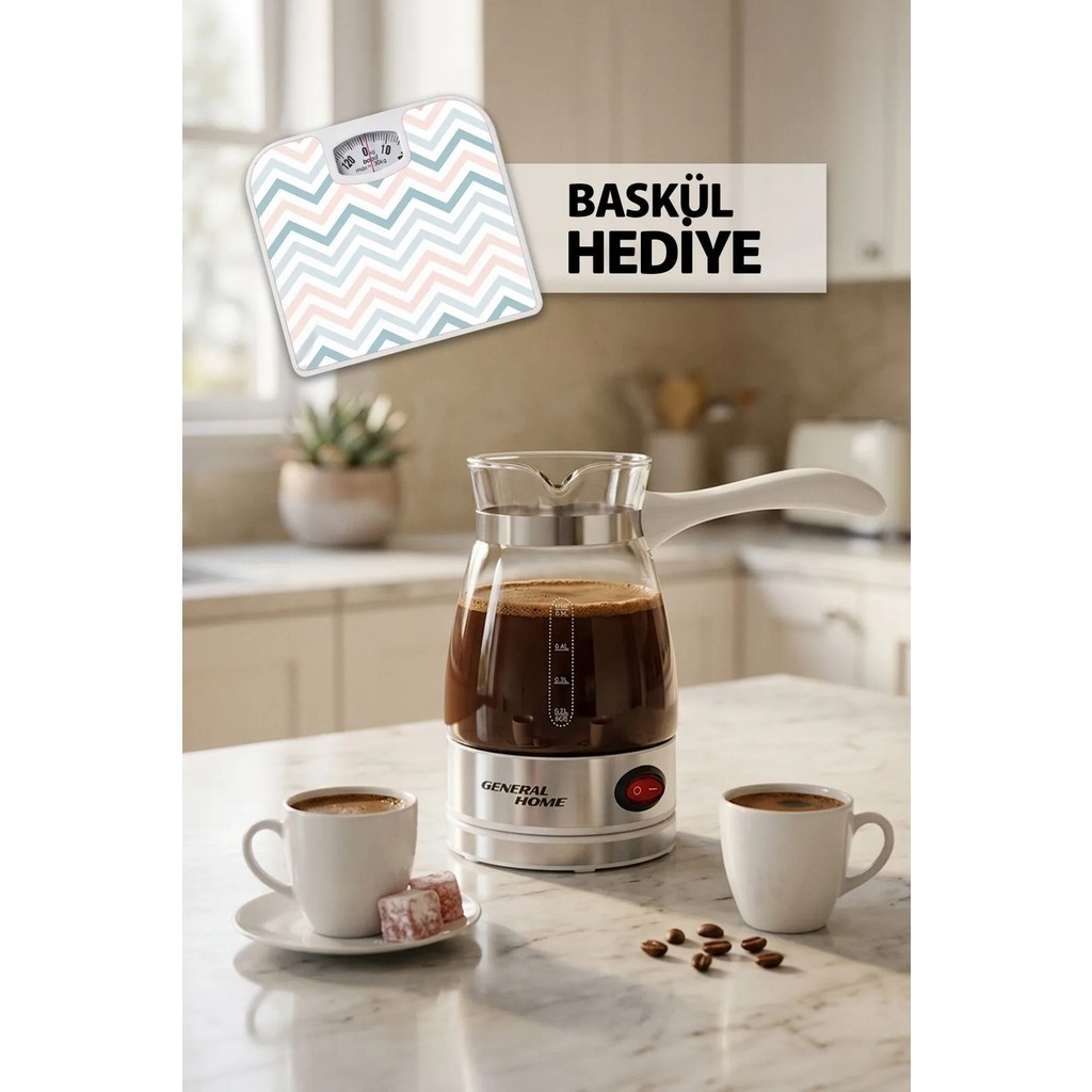 General Home 0,5 L Elektrikli Cam Cezve Beyaz Renk 700W Güç ile Pratik Kahve Hazırlama Cezve Takımları Fiyatı
