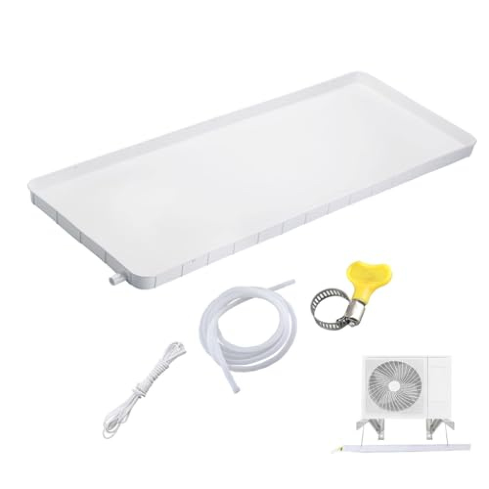 Generic Hot Water Heater Drain Pan, PP Tray Water Collector Pad, Condensate Drain Pan Plastic Drip Tray, Perfect for Indoor/Outdoor Split Air Conditioner Heat Pump Systems, 3-5P (36*17.7in), 5m Hose
