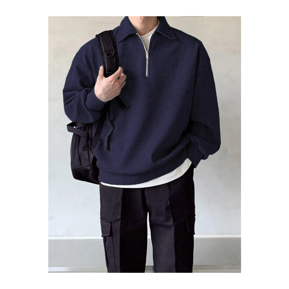 GENIUS STORE  Erkek Polo Yaka Oversize Sweatshirt Yarım Fermuar Sweatshirt M Beden Bayan Sweatshirt Fiyatı
